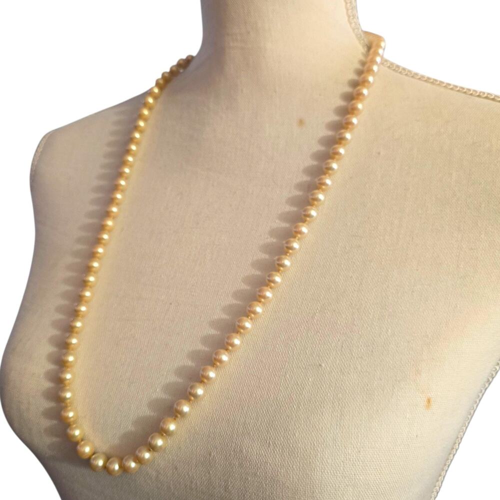 Necklace Vintage Imitation Pearl 24" 7mm Beads Sterling Silver Clasp SKU2424